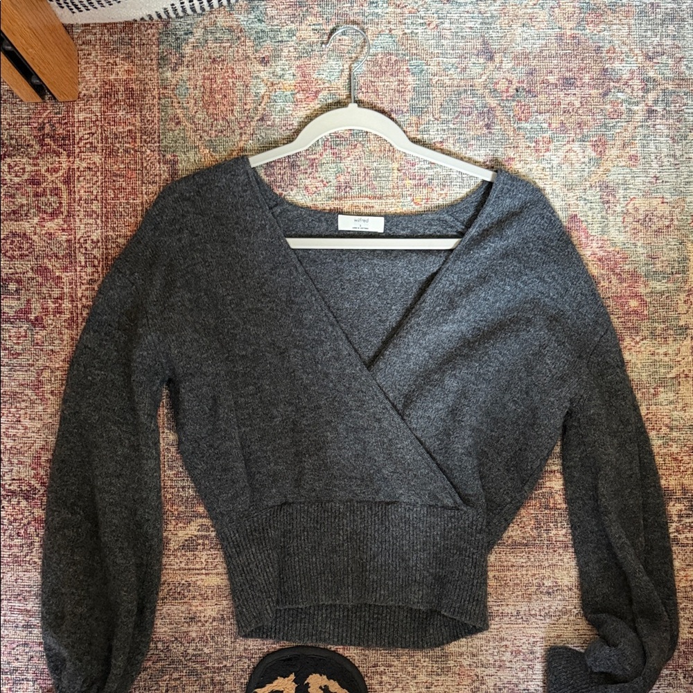 Aritzia Gray Wrap Sweater
